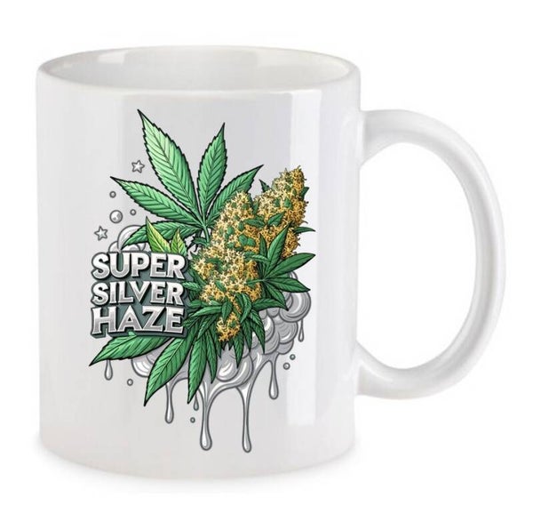Tasse Weed Cannabis Psychodelic Weiß mit Druck (Siehe Foto) TFBW650
