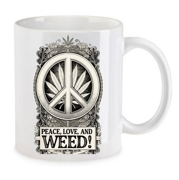 Tasse Weed Cannabis Psychodelic Weiß mit Druck (Siehe Foto) TFBW654