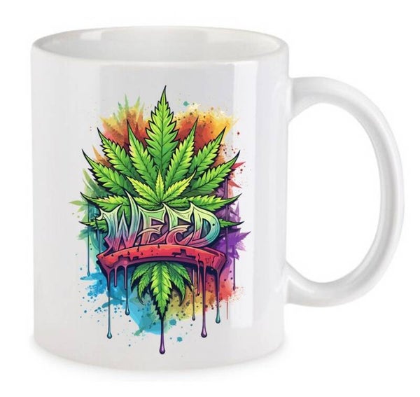 Tasse Weed Cannabis Psychodelic Weiß mit Druck (Siehe Foto) TFBW655