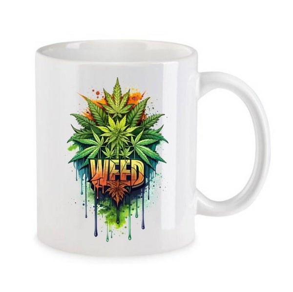 Tasse Weed Cannabis Psychodelic Weiß mit Druck (Siehe Foto) TFBW673