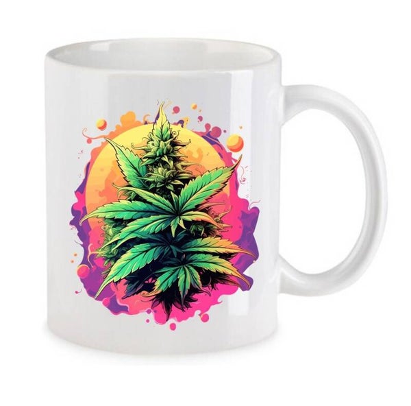Tasse Weed Cannabis Psychodelic Weiß mit Druck (Siehe Foto) TFBW675