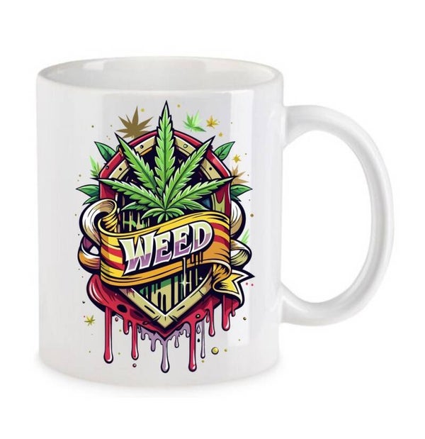 Tasse Weed Cannabis Psychodelic Weiß mit Druck (Siehe Foto) TFBW684