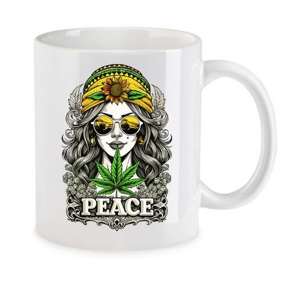 Tasse Weed Cannabis Psychodelic Weiß mit Druck (Siehe Foto) TFBW689