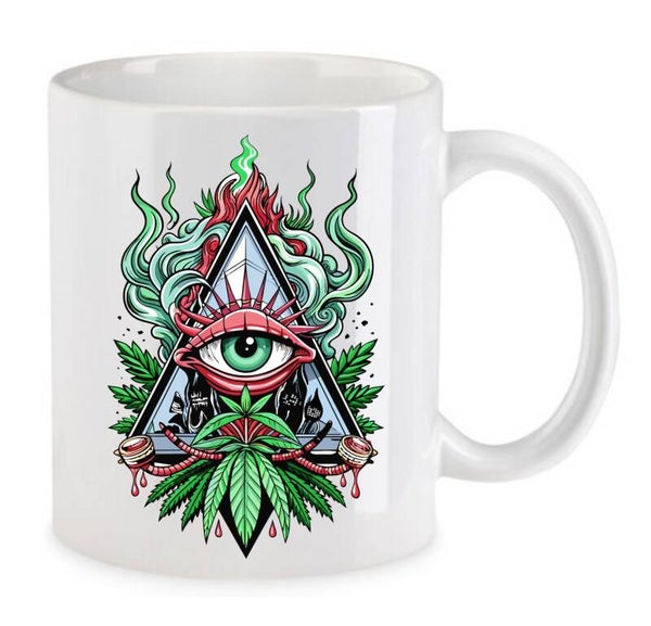 Tasse Weed Cannabis Psychodelic Weiß mit Druck (Siehe Foto) TFBW70