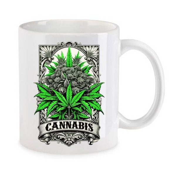 Tasse Weed Cannabis Psychodelic Weiß mit Druck (Siehe Foto) TFBW703