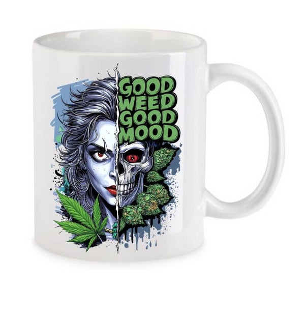 Tasse Weed Cannabis Psychodelic Weiß mit Druck (Siehe Foto) TFBW705