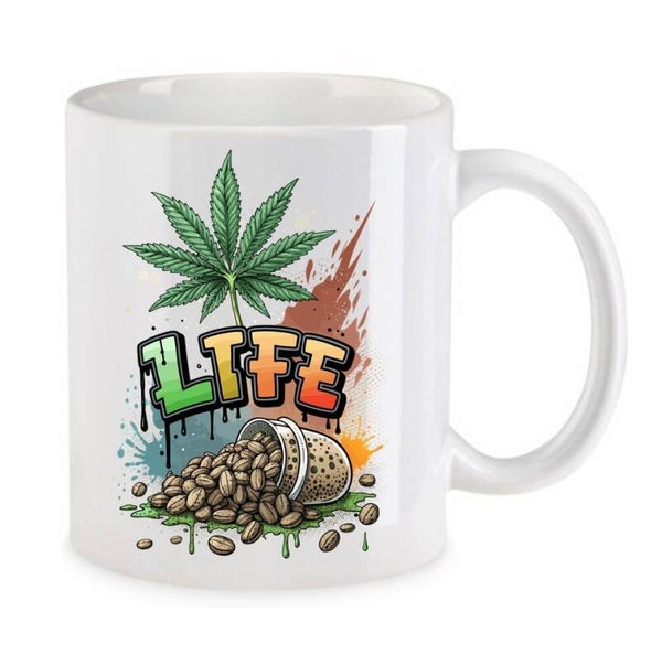 Tasse Weed Cannabis Psychodelic Weiß mit Druck (Siehe Foto) TFBW710