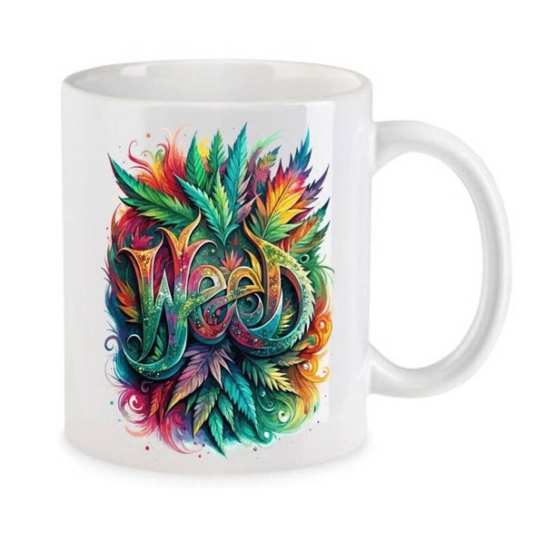Tasse Weed Cannabis Psychodelic Weiß mit Druck (Siehe Foto) TFBW727