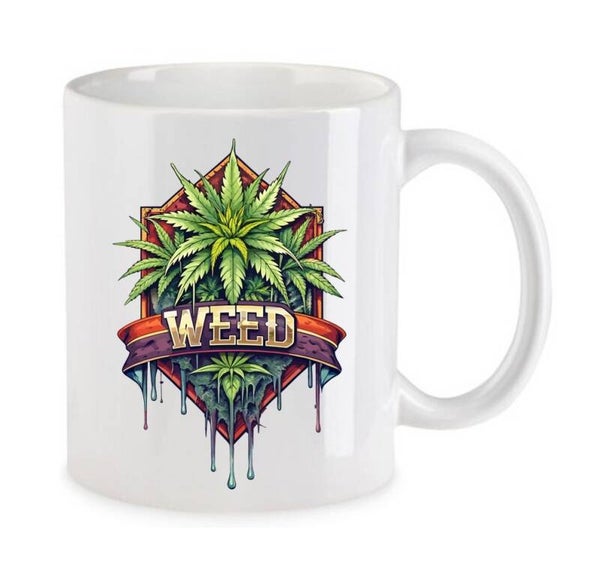 Tasse Weed Cannabis Psychodelic Weiß mit Druck (Siehe Foto) TFBW728