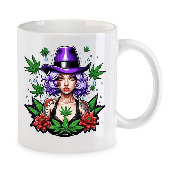 Tasse Weed Cannabis Psychodelic Weiß mit Druck (Siehe Foto) TFBW737