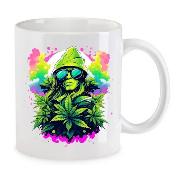 Tasse Weed Cannabis Psychodelic Weiß mit Druck (Siehe Foto) TFBW744