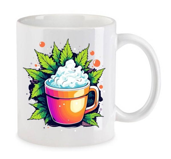 Tasse Weed Cannabis Psychodelic Weiß mit Druck (Siehe Foto) TFBW746