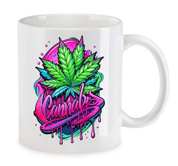 Tasse Weed Cannabis Psychodelic Weiß mit Druck (Siehe Foto) TFBW772