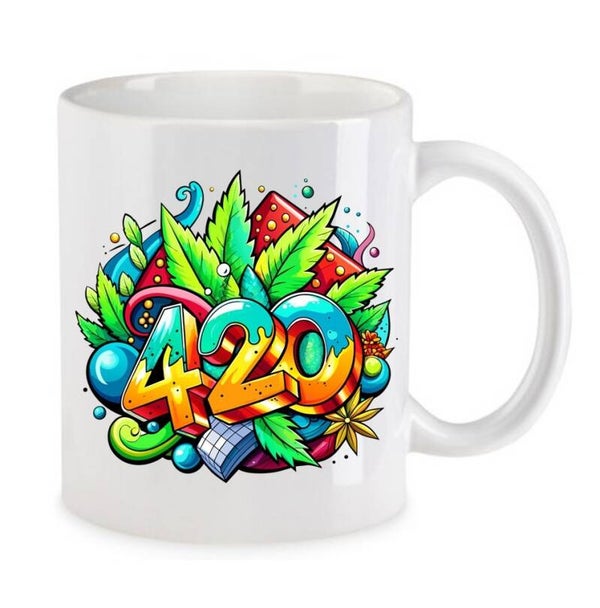 Tasse Weed Cannabis Psychodelic Weiß mit Druck (Siehe Foto) TFBW776