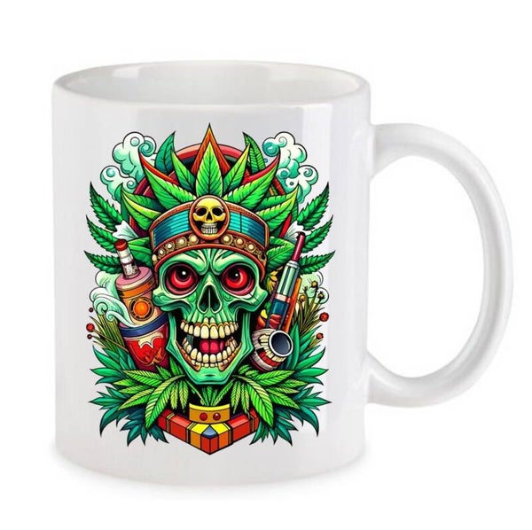 Tasse Weed Cannabis Psychodelic Weiß mit Druck (Siehe Foto) TFBW781