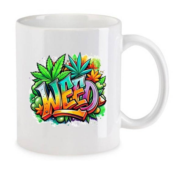 Tasse Weed Cannabis Psychodelic Weiß mit Druck (Siehe Foto) TFBW784