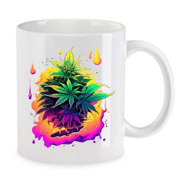 Tasse Weed Cannabis Psychodelic Weiß mit Druck (Siehe Foto) TFBW785