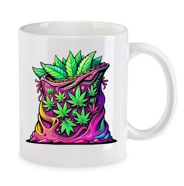 Tasse Weed Cannabis Psychodelic Weiß mit Druck (Siehe Foto) TFBW791