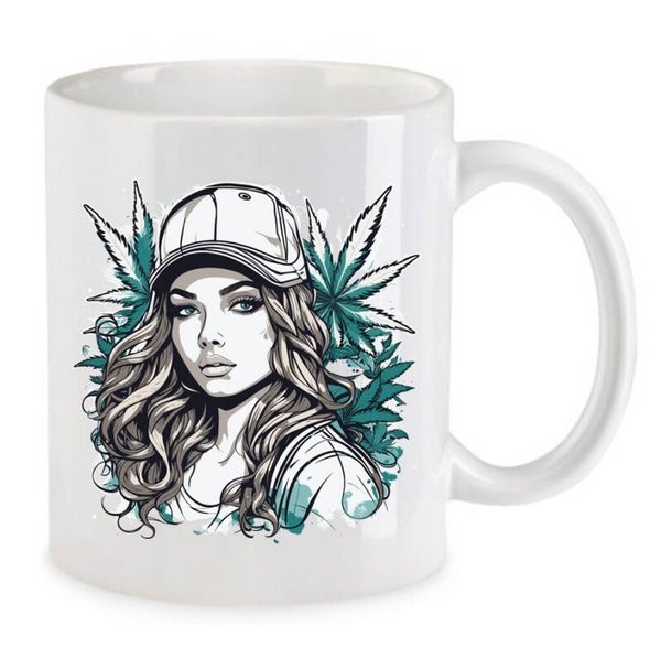 Tasse Weed Cannabis Psychodelic Weiß mit Druck (Siehe Foto) TFBW801