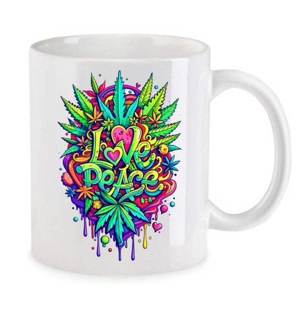 Tasse Weed Cannabis Psychodelic Weiß mit Druck (Siehe Foto) TFBW803