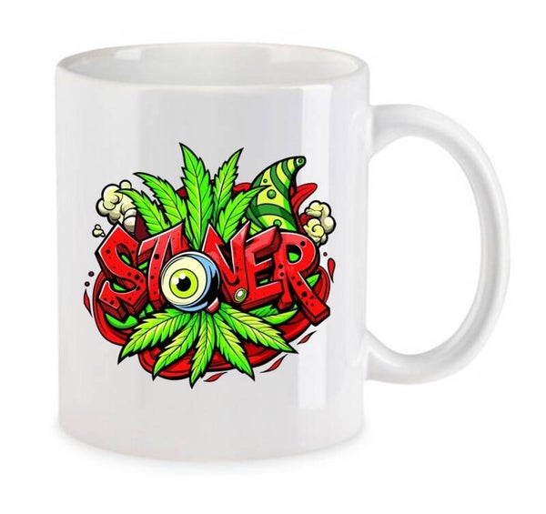 Tasse Weed Cannabis Psychodelic Weiß mit Druck (Siehe Foto) TFBW804