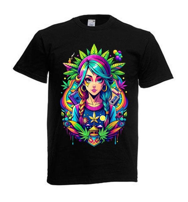 Tshirt Unisex mit Coolen Druck Weed Ganja Hanf Cannabis Psychedelic (Größe & Farbe auswählen) TSFBW810