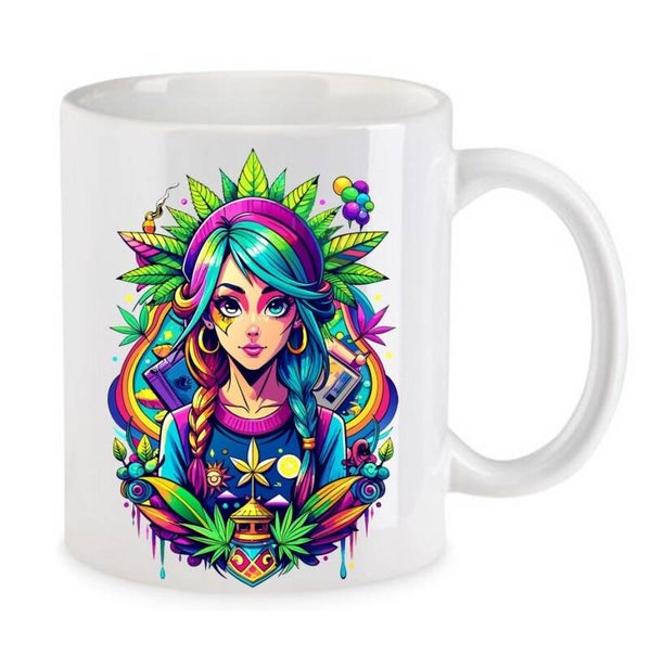 Tasse Weed Cannabis Psychodelic Weiß mit Druck (Siehe Foto) TFBW810