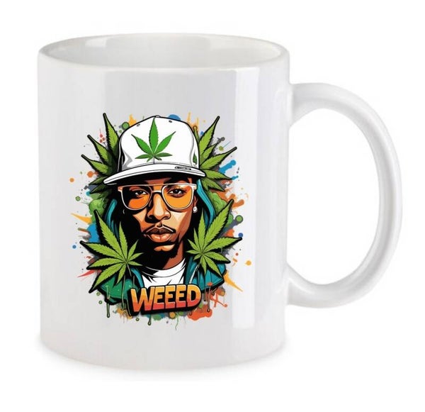 Tasse Weed Cannabis Psychodelic Weiß mit Druck (Siehe Foto) TFBW818