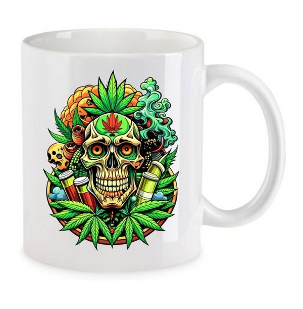 Tasse Weed Cannabis Psychodelic Weiß mit Druck (Siehe Foto) TFBW821