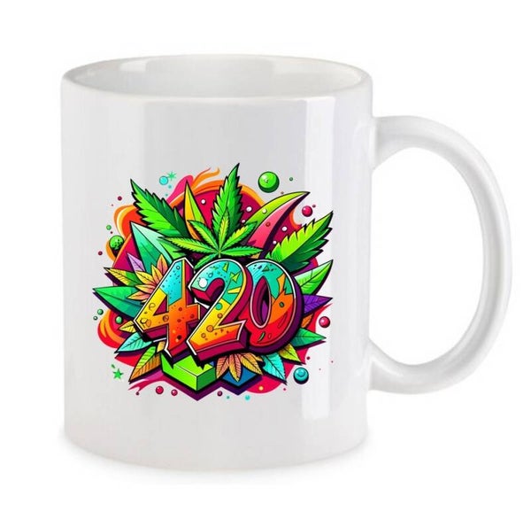 Tasse Weed Cannabis Psychodelic Weiß mit Druck (Siehe Foto) TFBW825