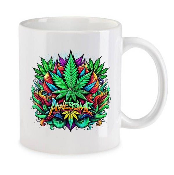 Tasse Weed Cannabis Psychodelic Weiß mit Druck (Siehe Foto) TFBW828