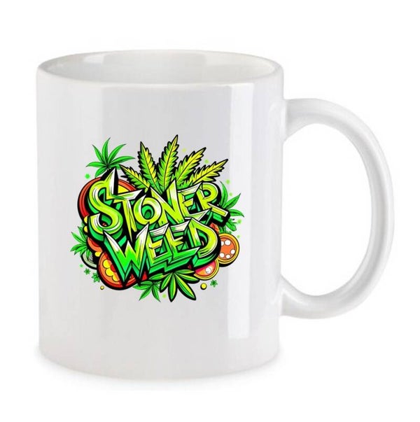 Tasse Weed Cannabis Psychodelic Weiß mit Druck (Siehe Foto) TFBW837