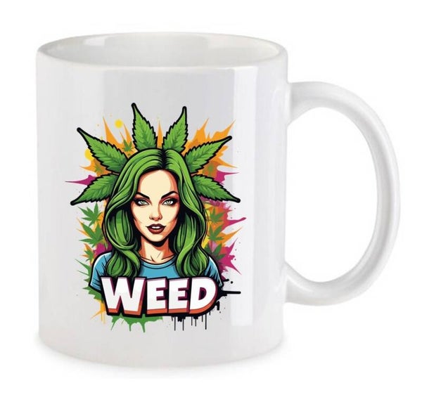 Tasse Weed Cannabis Psychodelic Weiß mit Druck (Siehe Foto) TFBW839