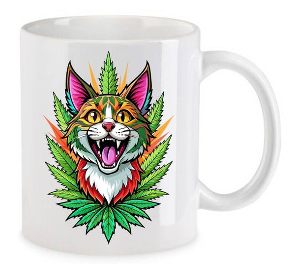 Tasse Weed Cannabis Psychodelic Weiß mit Druck (Siehe Foto) TFBW84