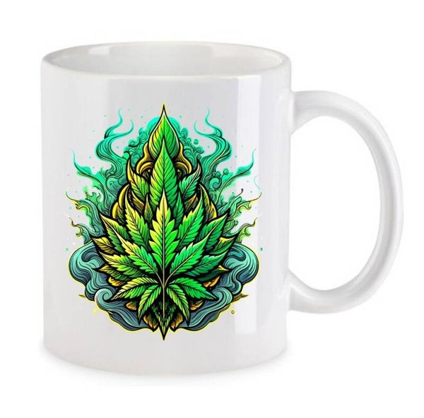 Tasse Weed Cannabis Psychodelic Weiß mit Druck (Siehe Foto) TFBW847
