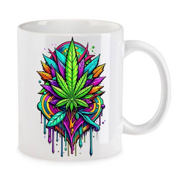 Tasse Weed Cannabis Psychodelic Weiß mit Druck (Siehe Foto) TFBW852