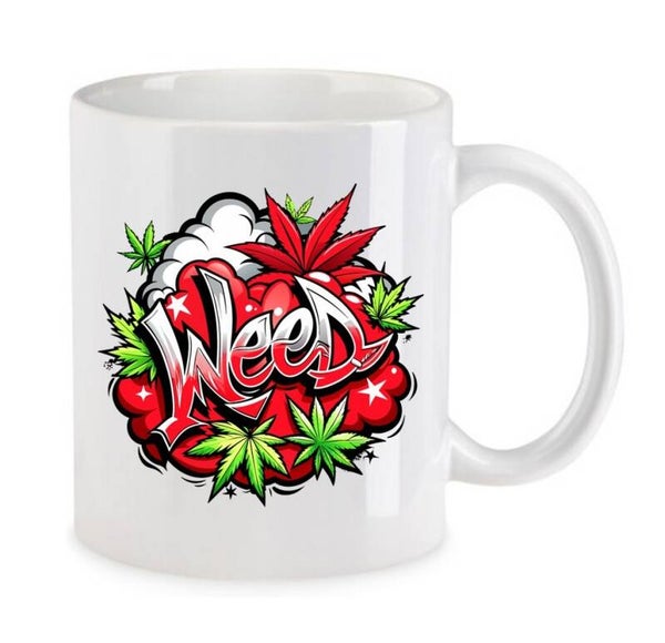 Tasse Weed Cannabis Psychodelic Weiß mit Druck (Siehe Foto) TFBW854