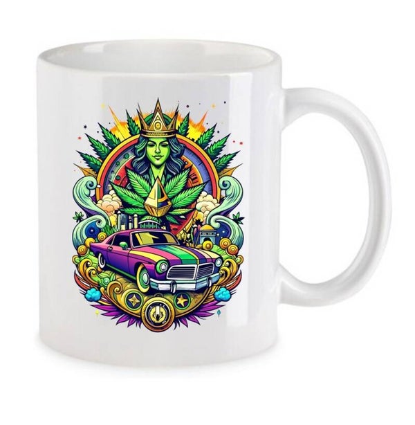 Tasse Weed Cannabis Psychodelic Weiß mit Druck (Siehe Foto) TFBW857
