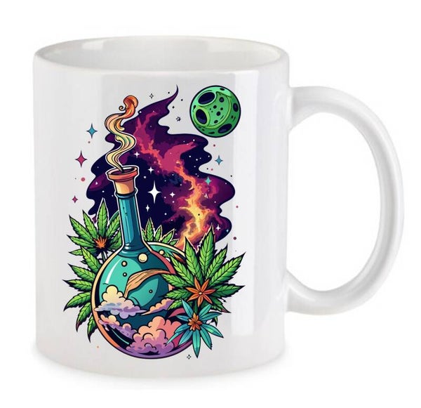 Tasse Weed Cannabis Psychodelic Weiß mit Druck (Siehe Foto) TFBW86