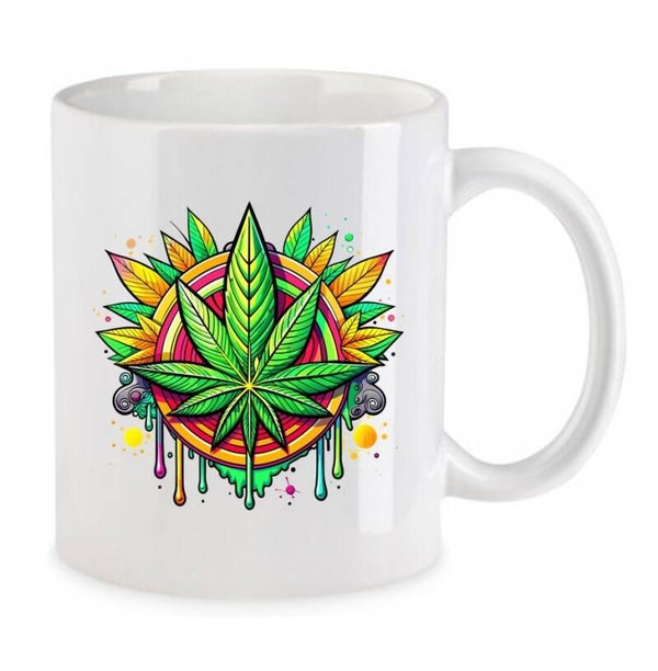 Tasse Weed Cannabis Psychodelic Weiß mit Druck (Siehe Foto) TFBW861