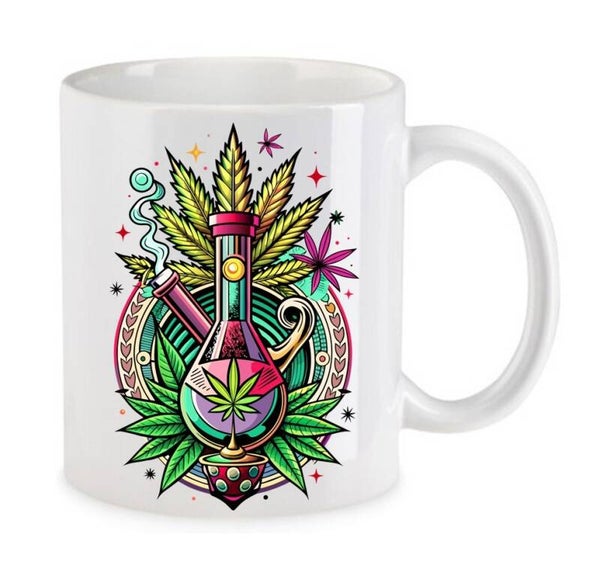 Tasse Weed Cannabis Psychodelic Weiß mit Druck (Siehe Foto) TFBW866