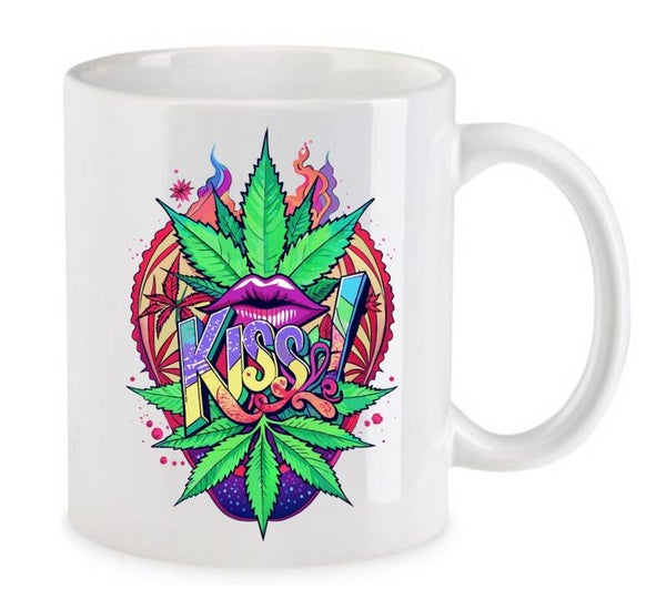 Tasse Weed Cannabis Psychodelic Weiß mit Druck (Siehe Foto) TFBW90