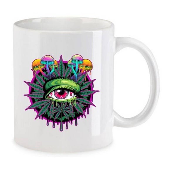 Tasse Weed Cannabis Psychodelic Weiß mit Druck (Siehe Foto) TFBW910