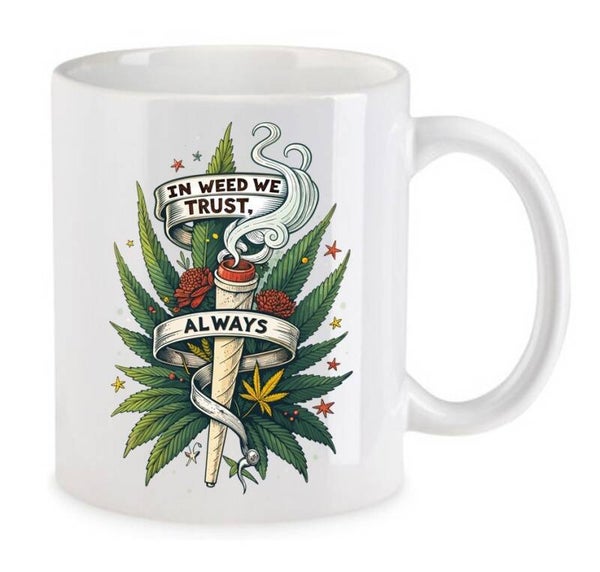 Tasse Weed Cannabis Psychodelic Weiß mit Druck (Siehe Foto) TFBW921