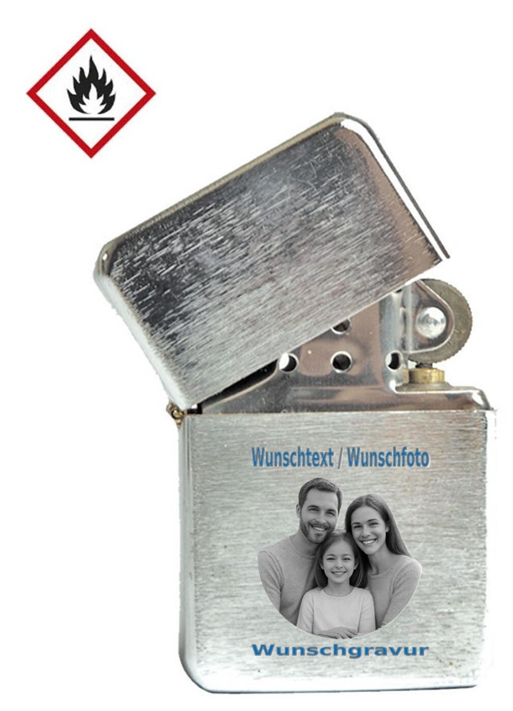 Benzinfeuerzeug mit Wunschgravur Silver