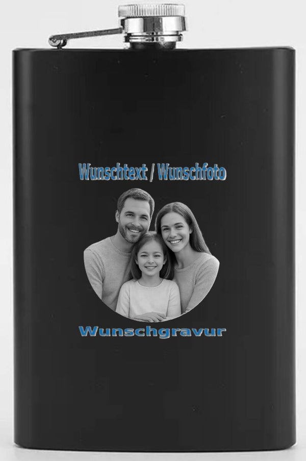 Flachmann mit Wunschgravur Schwarz