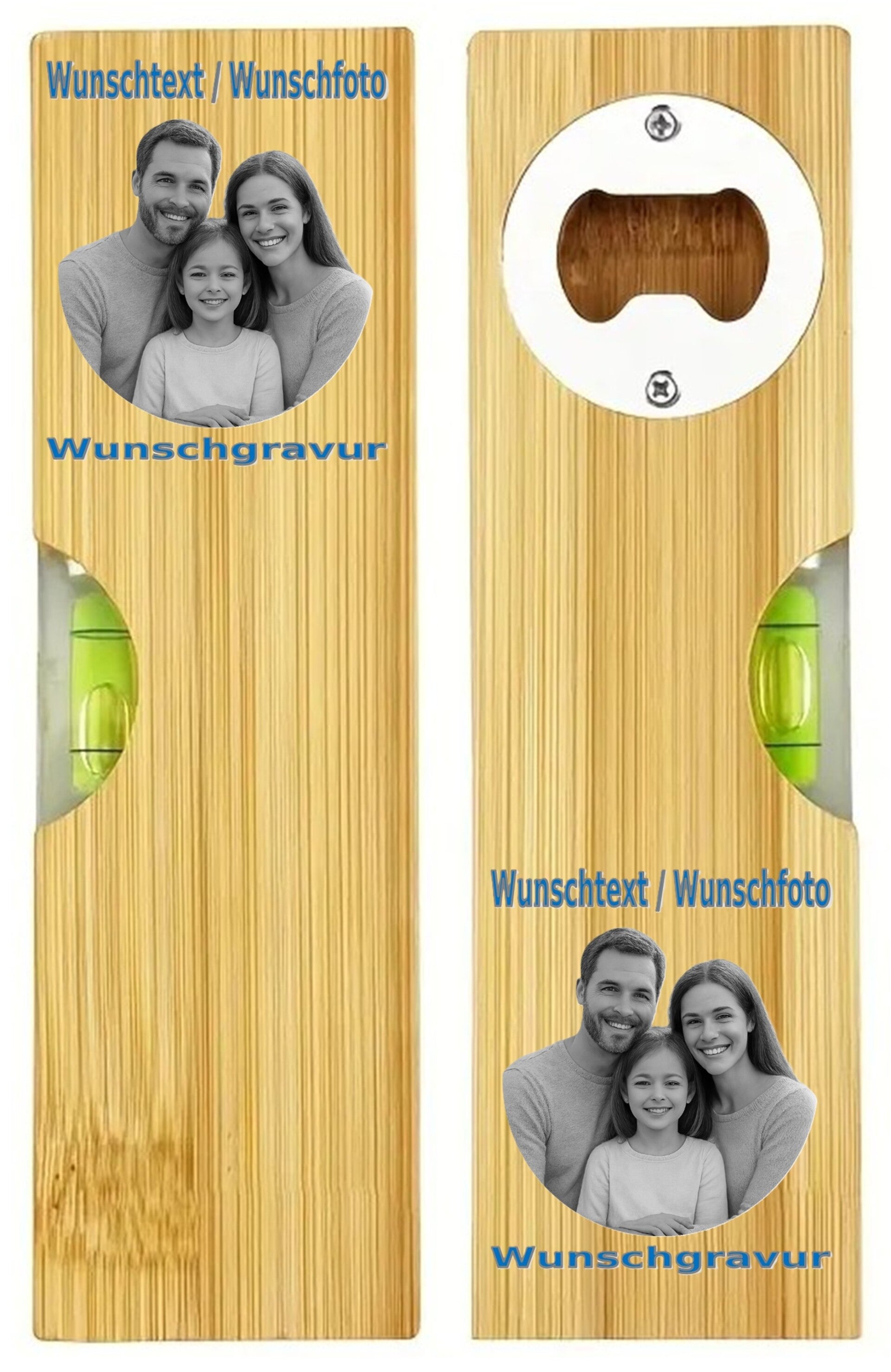 Flaschenöffner mit Wasserwaage und Wunschgravur