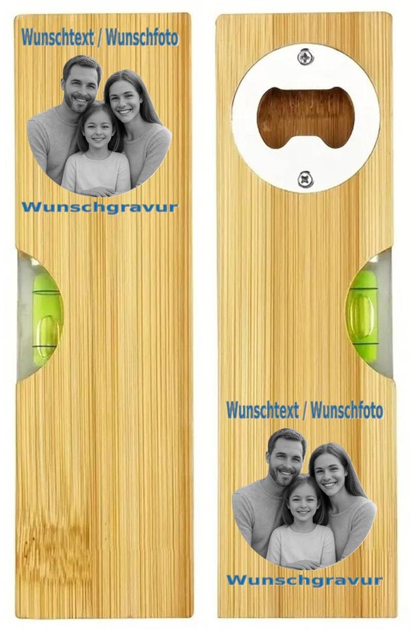 Flaschenöffner mit Wasserwaage und Wunschgravur