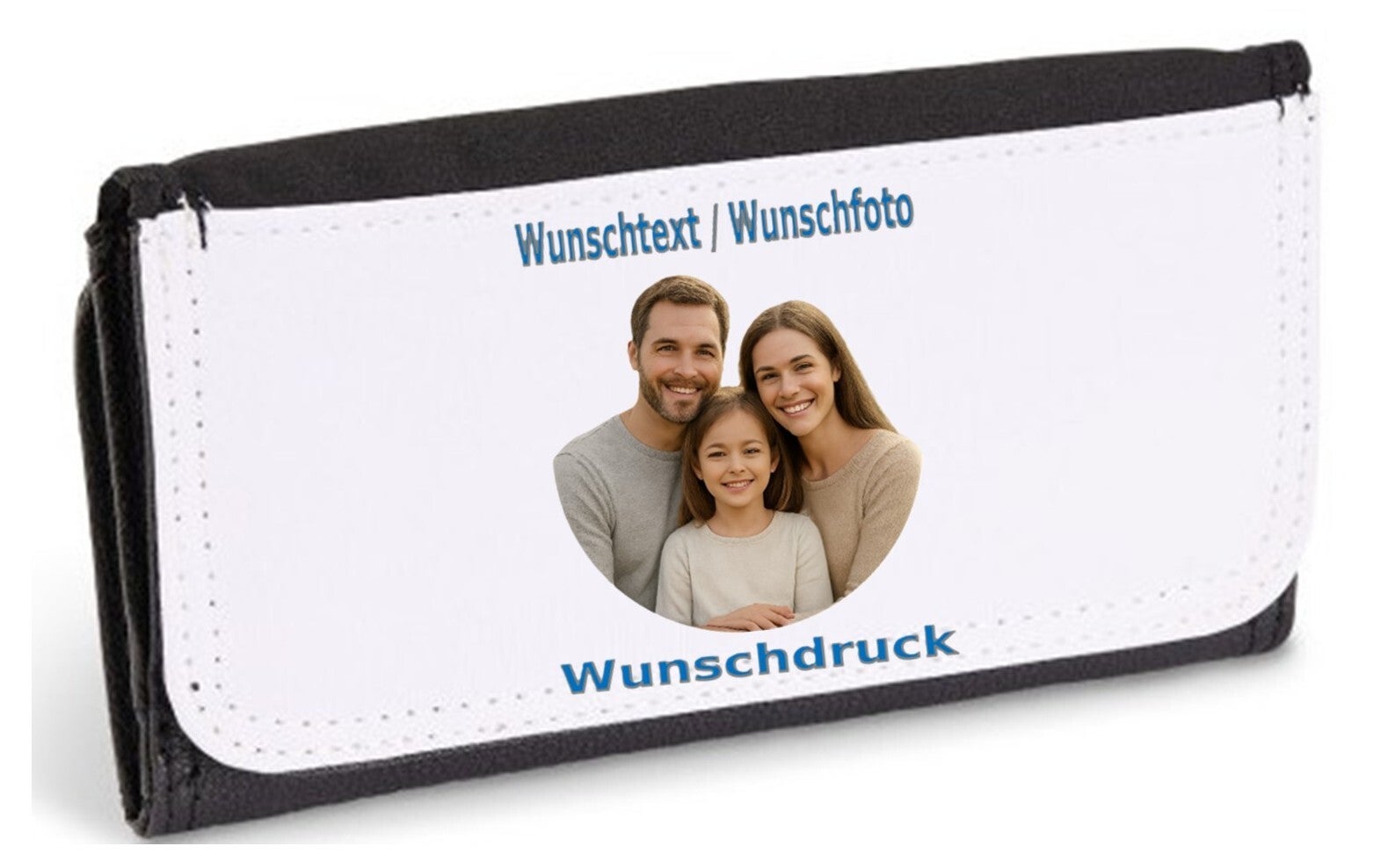 Ledergeldtasche XL mit Wunschdruck Schwarz