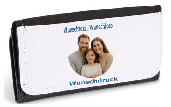 Ledergeldtasche XL mit Wunschdruck Schwarz